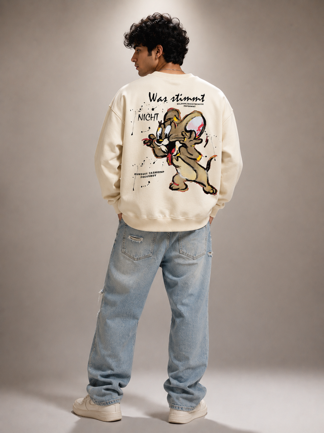 Mouse Sketch Cream Graphic Sweatshirt