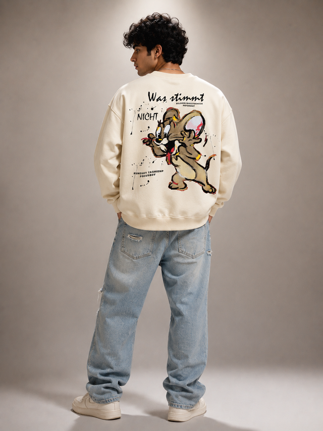 Mouse Sketch Cream Graphic Sweatshirt