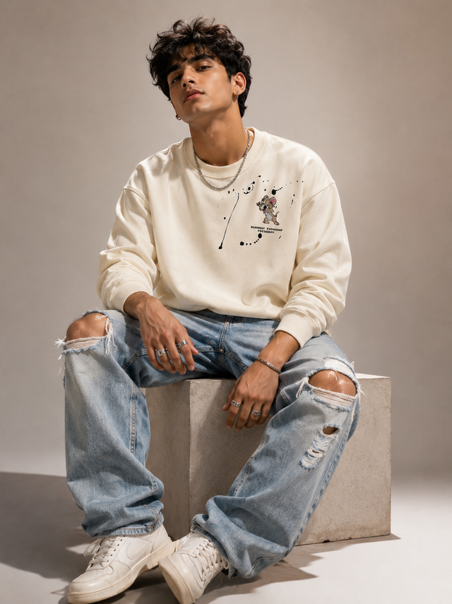 Mouse Sketch Cream Graphic Sweatshirt