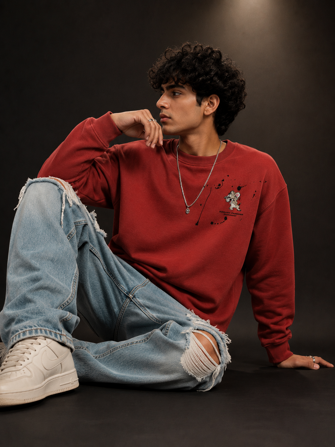Mouse Sketch Cream Graphic Sweatshirt