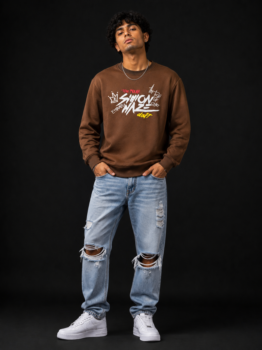 Shinon Haze Coffee Brown Graphic Sweatshirt