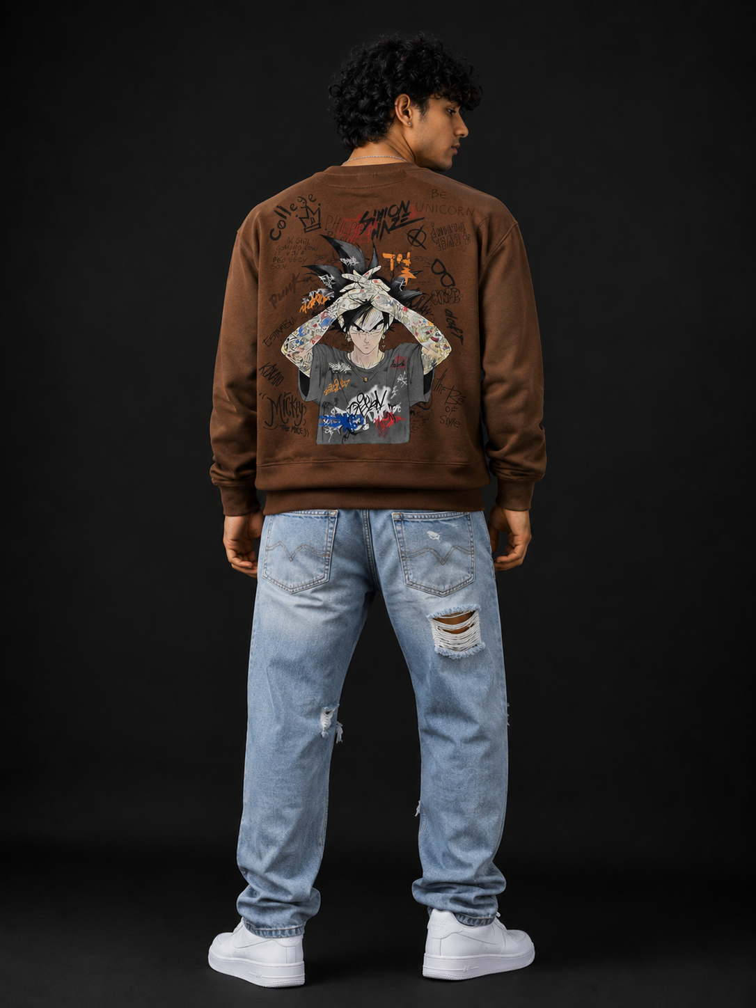 Shinon Haze Coffee Brown Graphic Sweatshirt