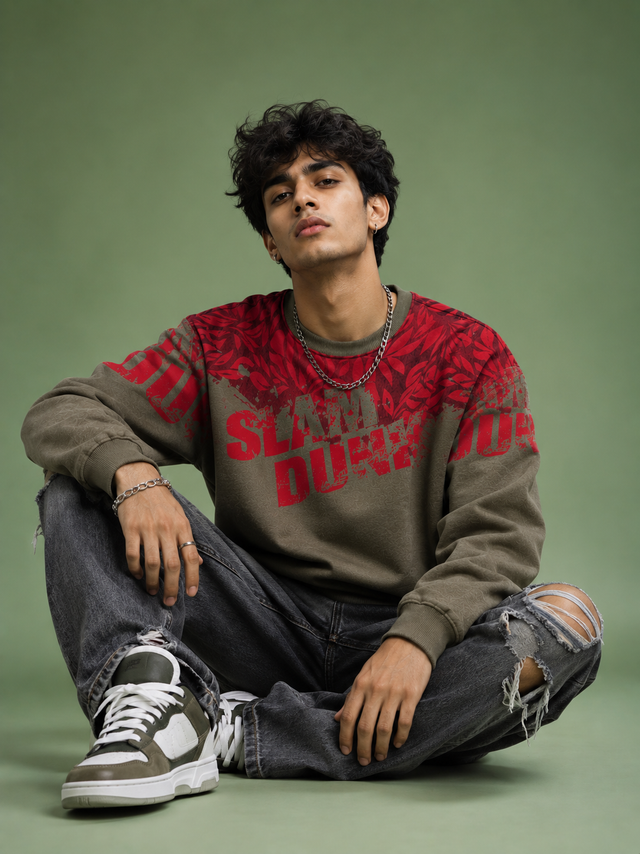 Slam Dunk Olive Red Graphic Sweatshirt