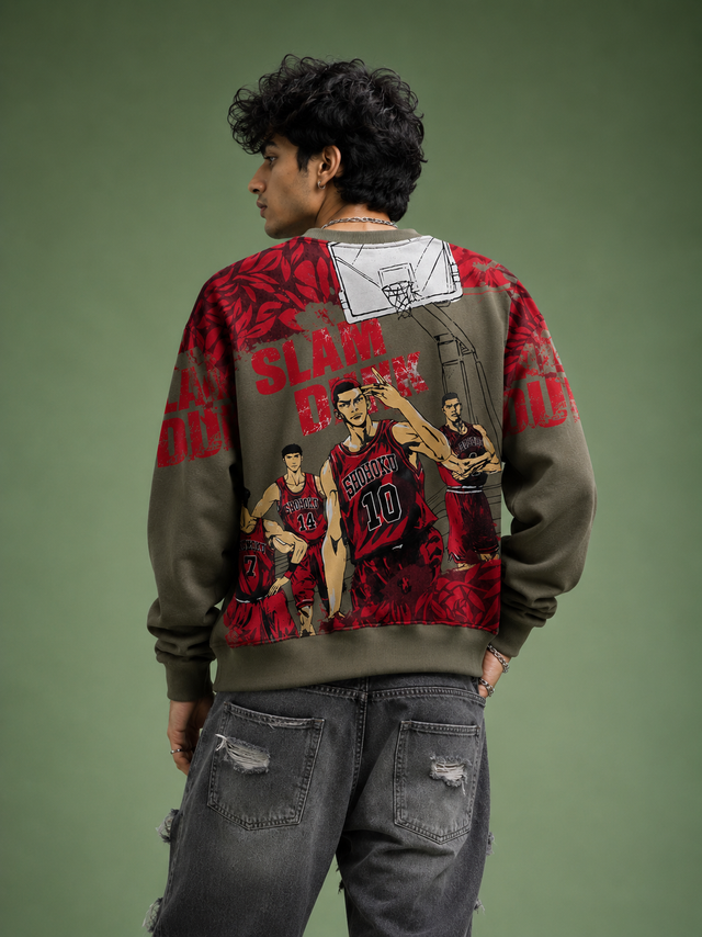 Slam Dunk Olive Red Graphic Sweatshirt