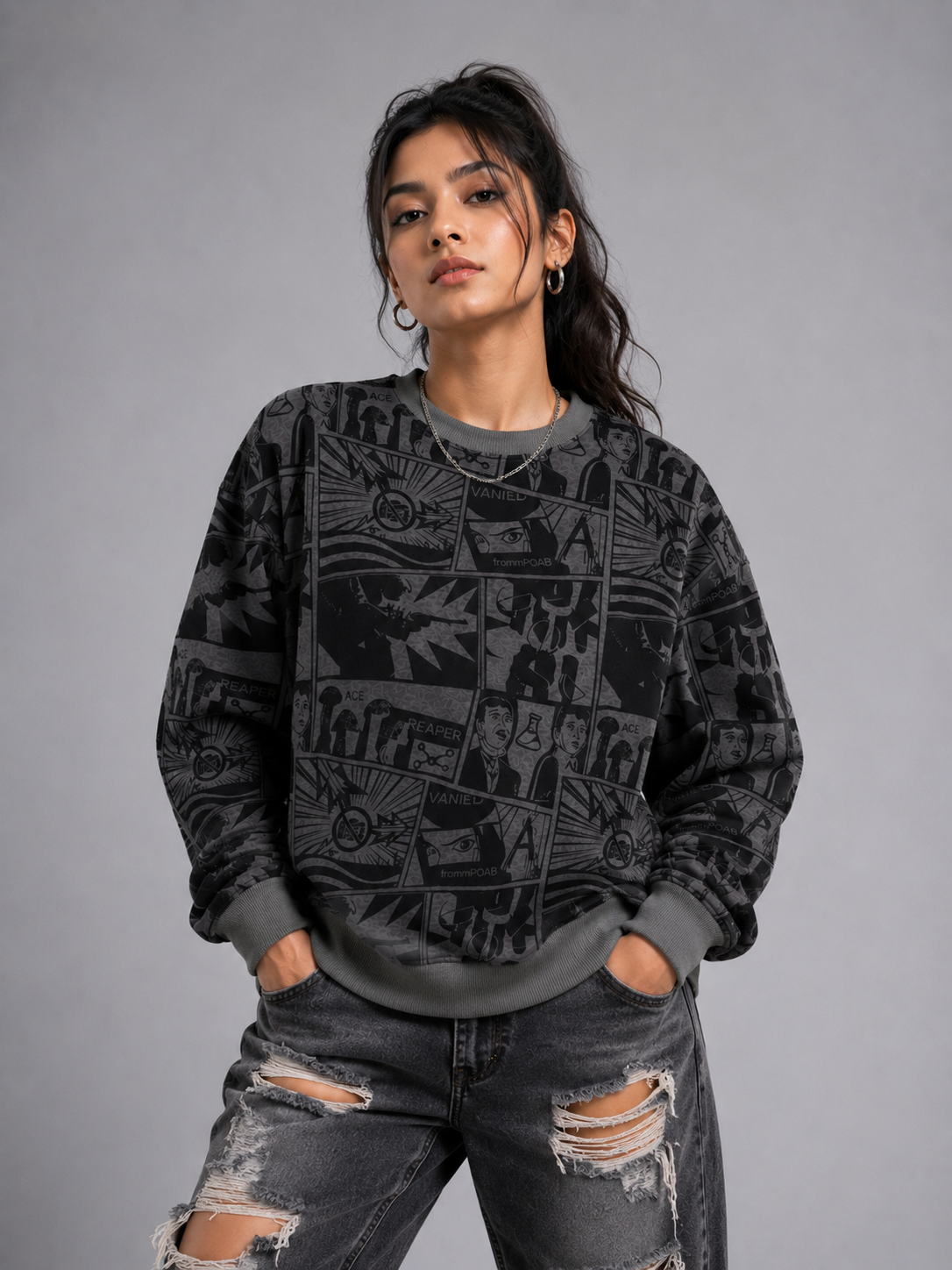 Mono Comic Panel Grey Graphic Sweatshirt
