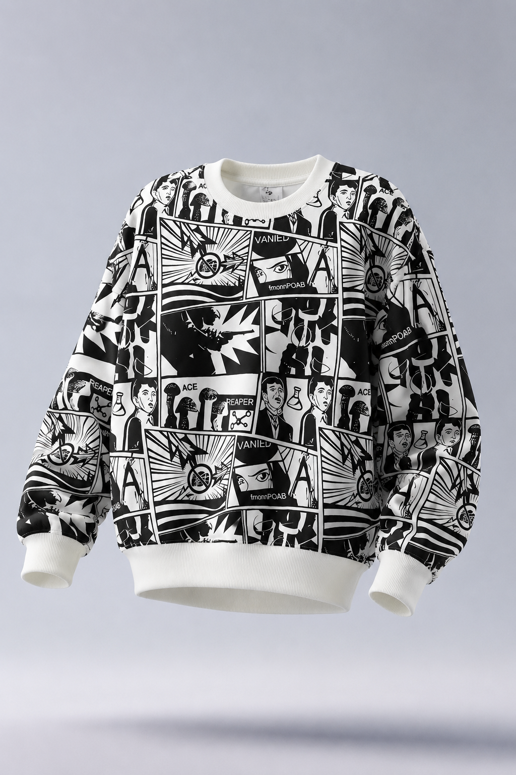 Mono Comic Panel White Graphic Sweatshirt