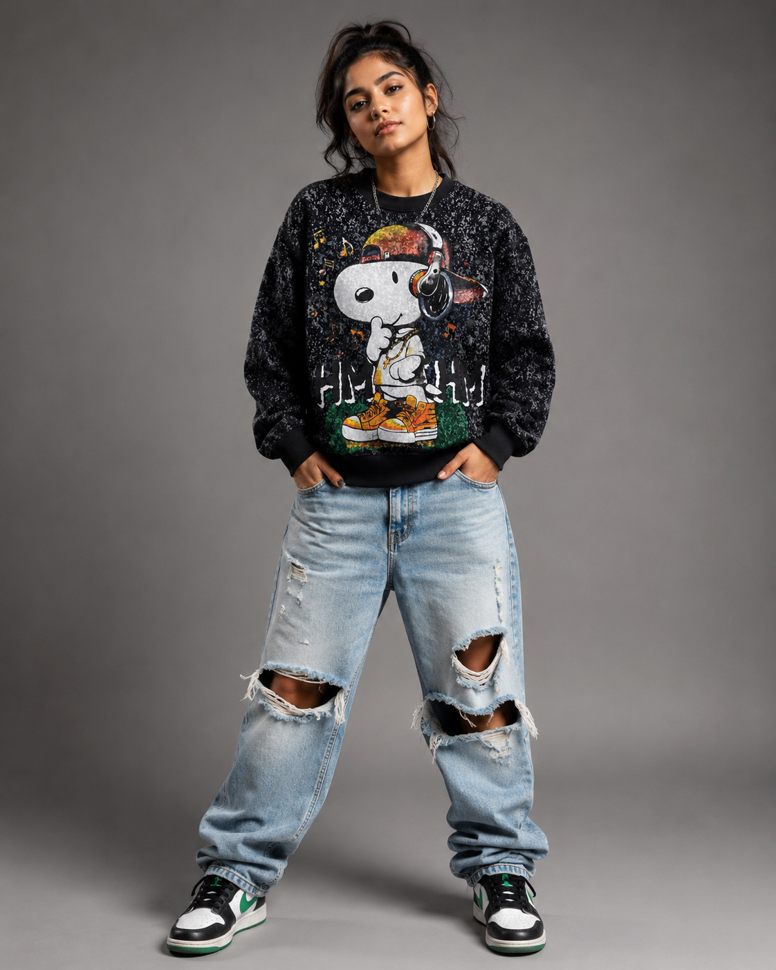 Hip Hop Puppy Black Graphic Sweatshirt