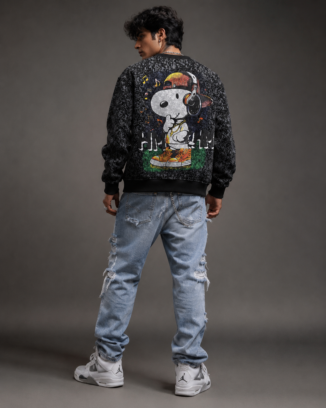 Hip Hop Puppy Black Graphic Sweatshirt