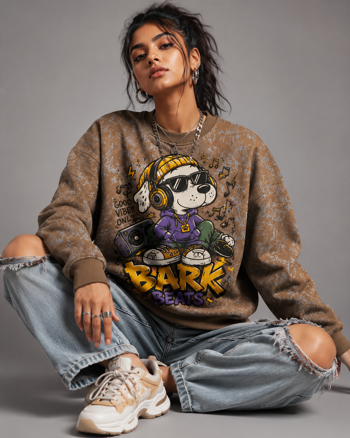 Urban Beat Puppy Coffee Brown Graphic Sweatshirt