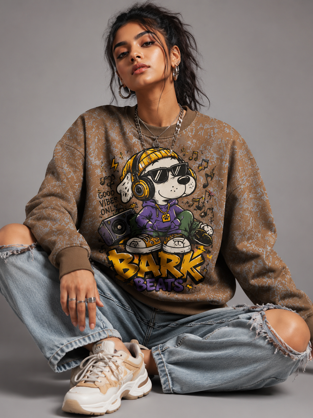 Urban Beat Puppy Coffee Brown Graphic Sweatshirt