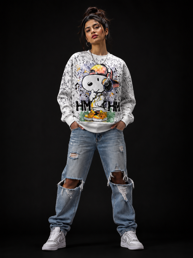 Hip Hop Puppy White Graphic Sweatshirt