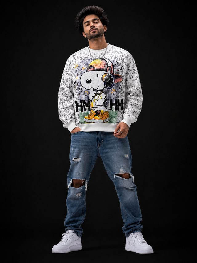 Hip Hop Puppy White Graphic Sweatshirt