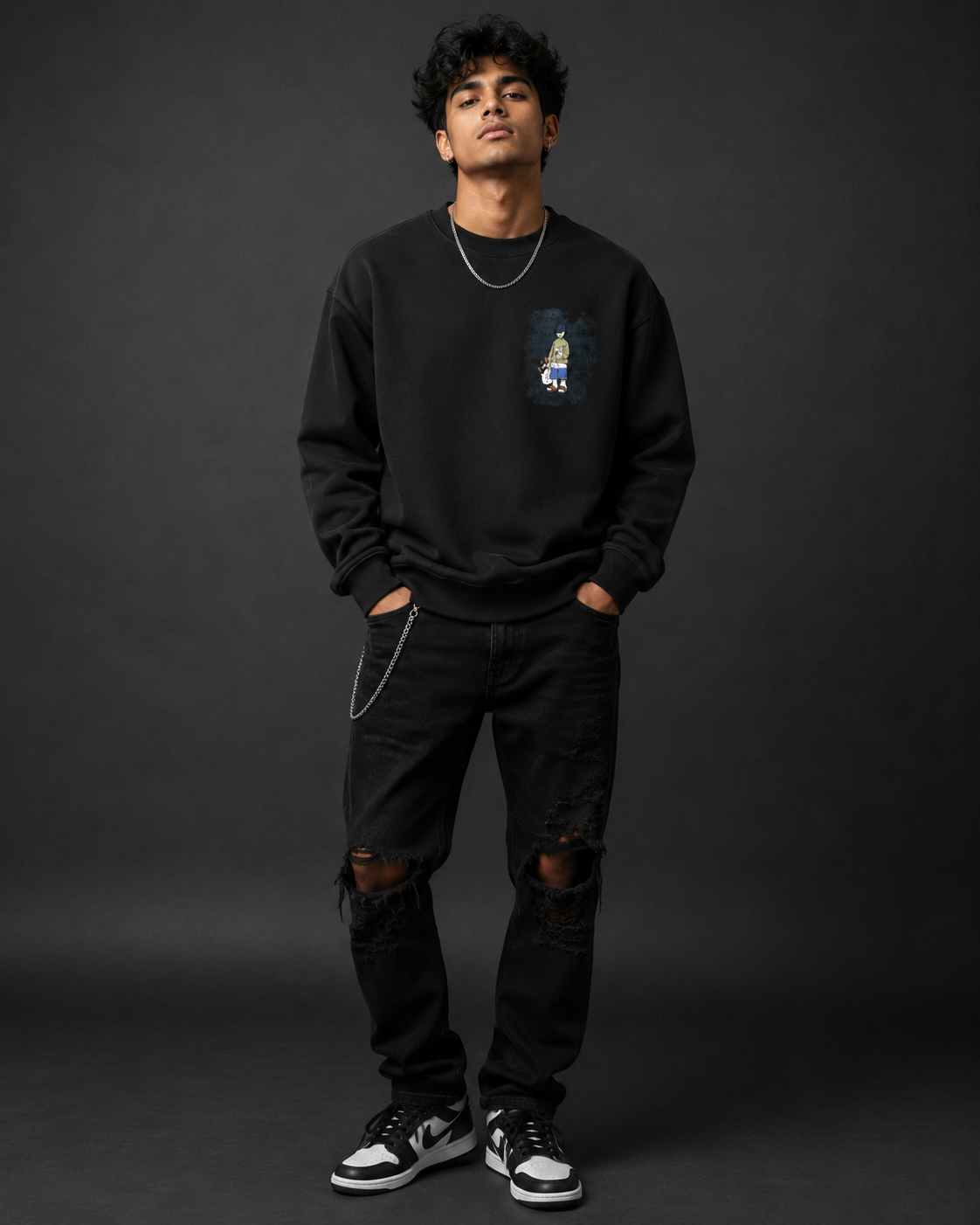Urban Boy Midnight Black Graphic Sweatshirt