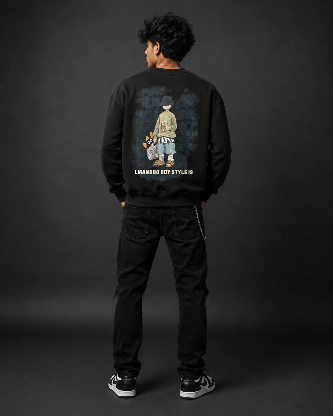 Urban Boy Midnight Black Graphic Sweatshirt