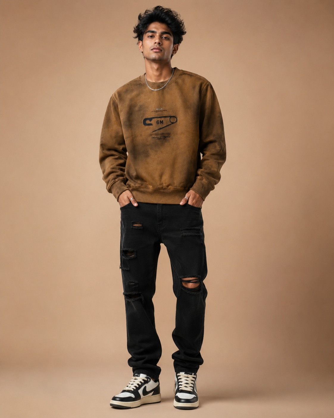 Safety Pin Vintage Camel Washed Graphic Sweatshirt
