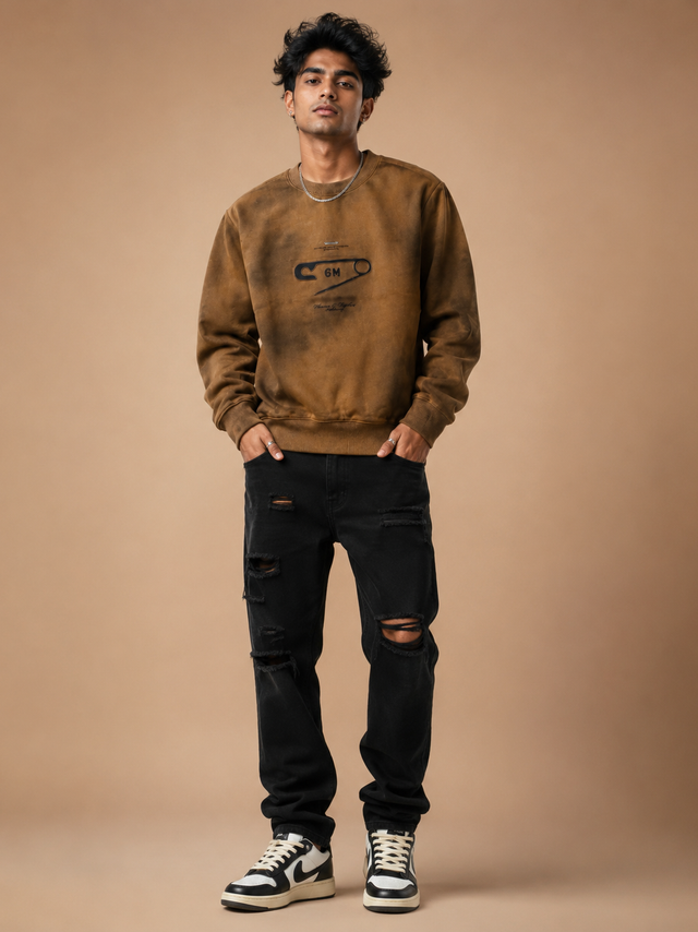 Safety Pin Vintage Camel Washed Graphic Sweatshirt