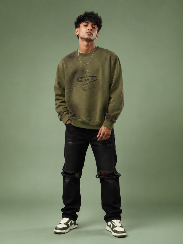 Safety Pin Vintage Olive Washed Graphic Sweatshirt