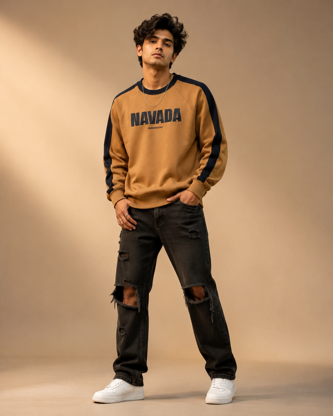 Navada Varsity Camel Brown Graphic Sweatshirt