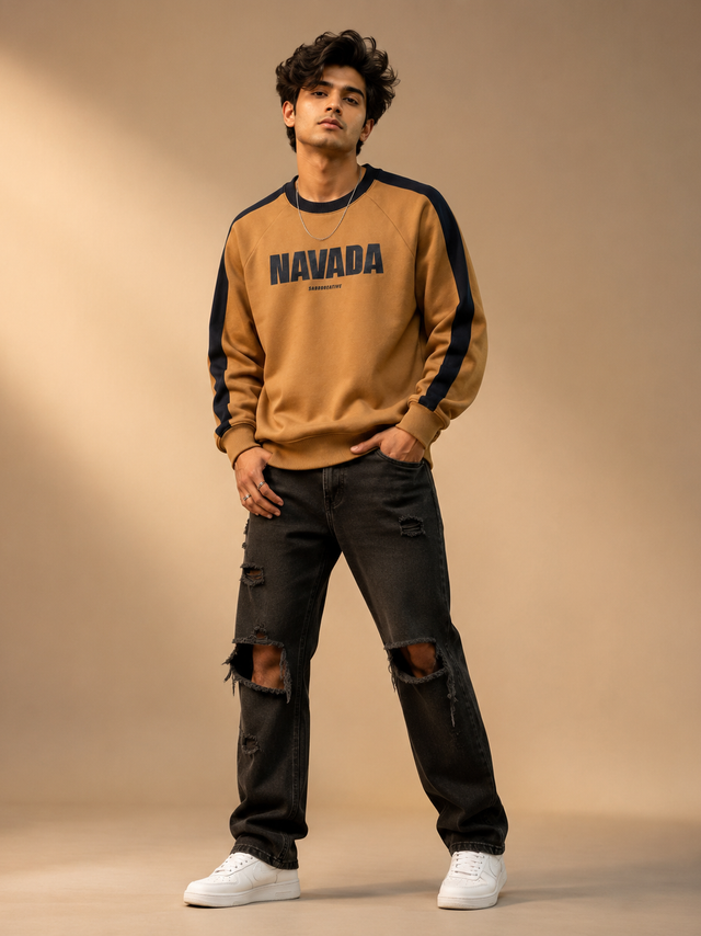 Navada Varsity Camel Brown Graphic Sweatshirt