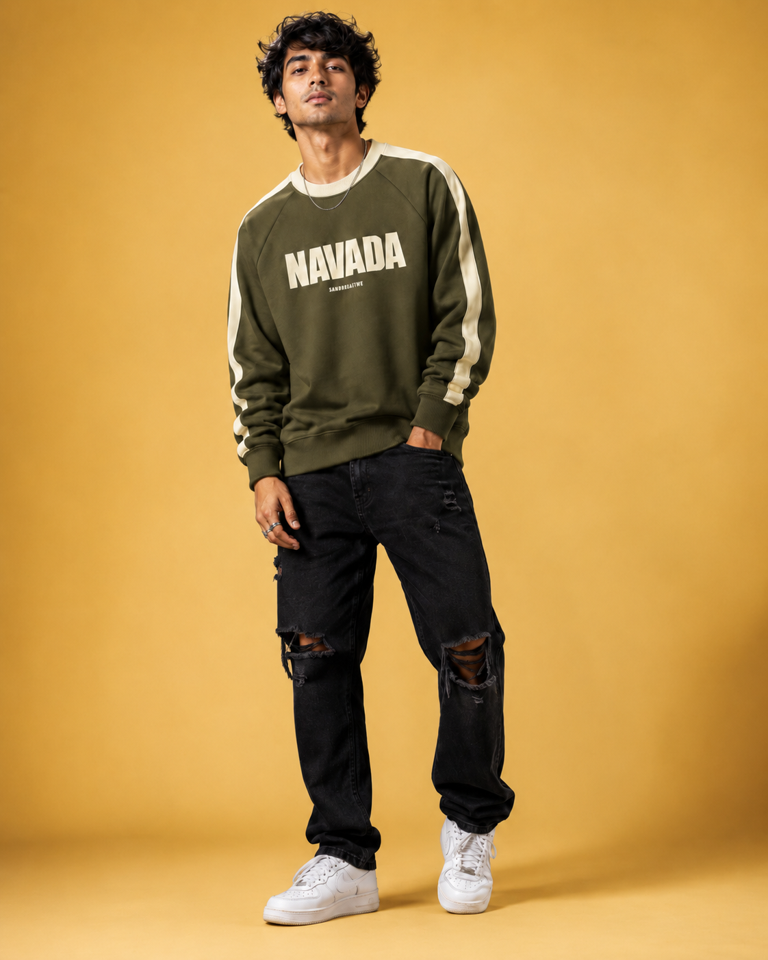 Navada Varsity Olive Green Graphic Sweatshirt