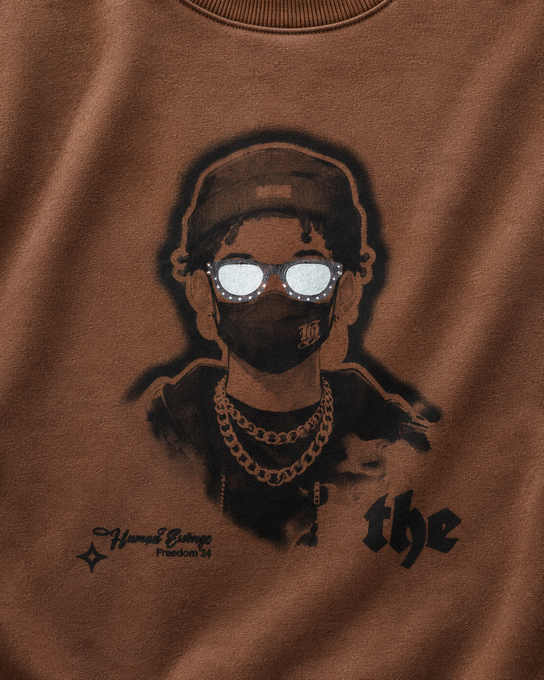 Masked Rebel Coffee Brown Graphic Sweatshirt