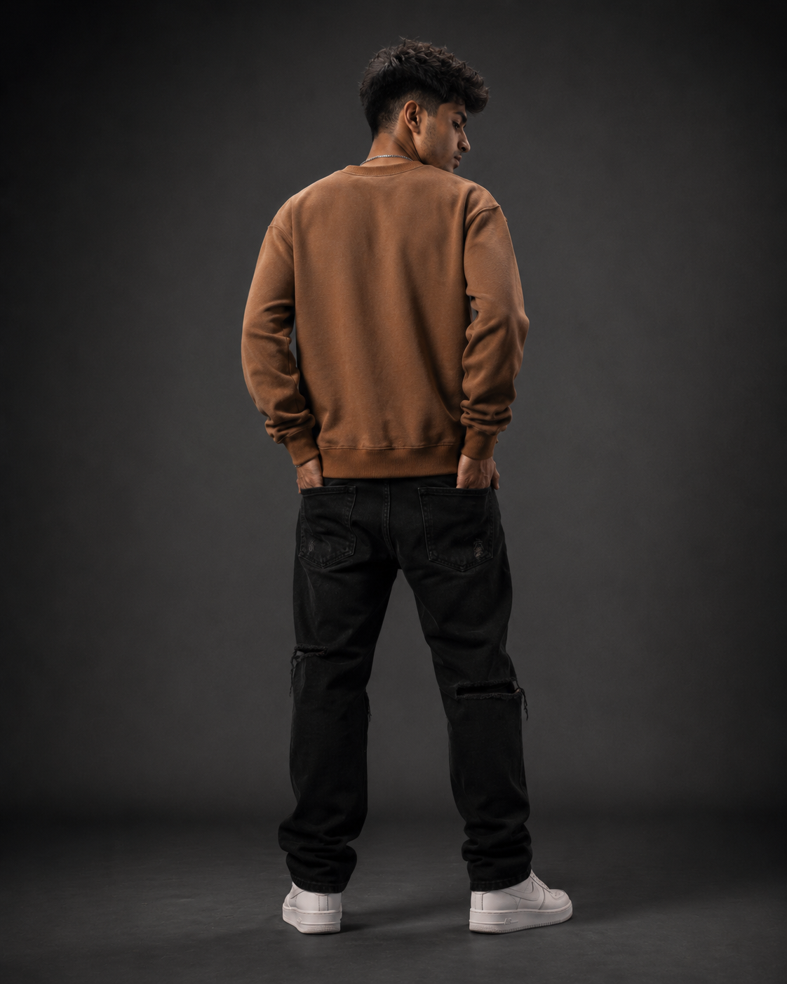Masked Rebel Coffee Brown Graphic Sweatshirt