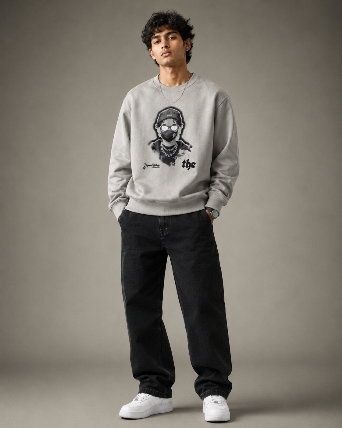 Masked Rebel Stone Grey Graphic Sweatshirt