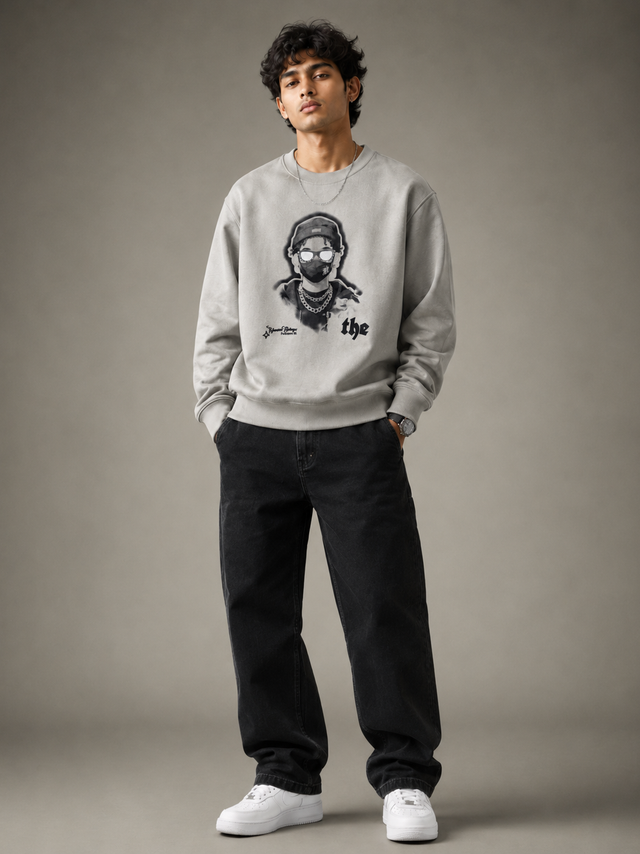 Masked Rebel Stone Grey Graphic Sweatshirt