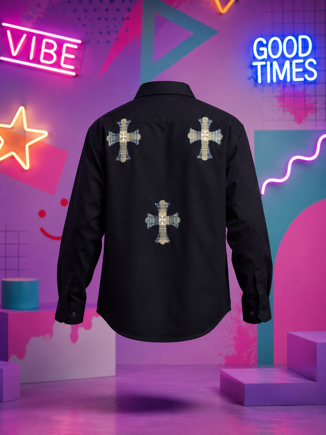 Gothic Cross Black Printed Shirt for Men