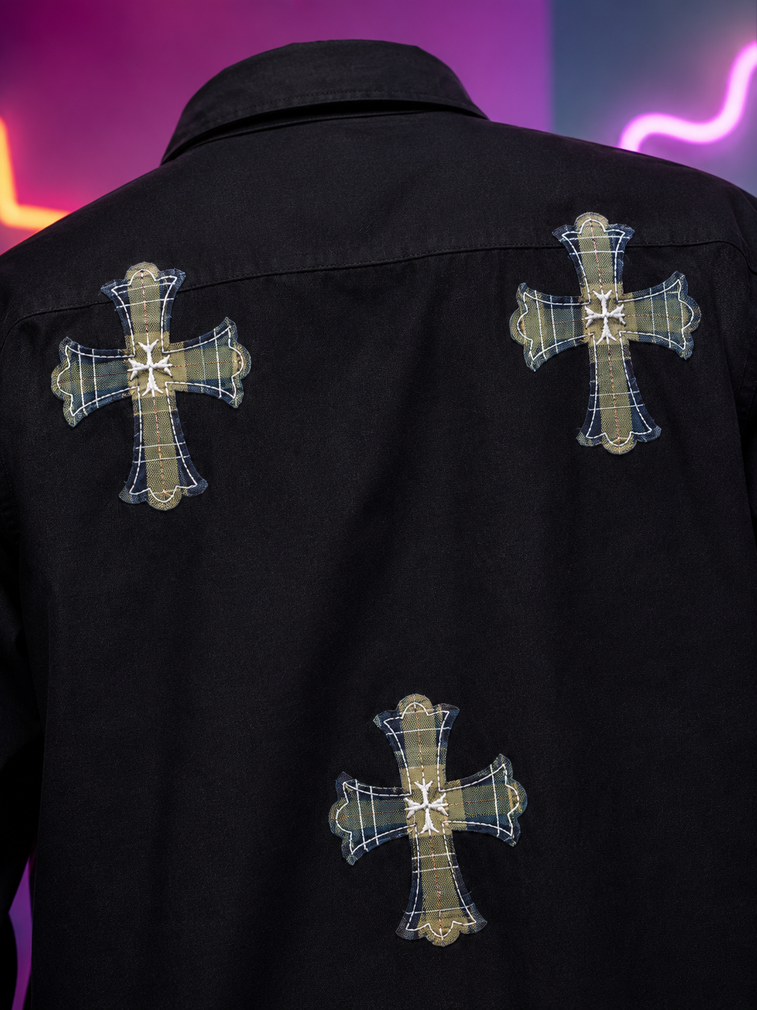 Gothic Cross Black Printed Shirt for Men