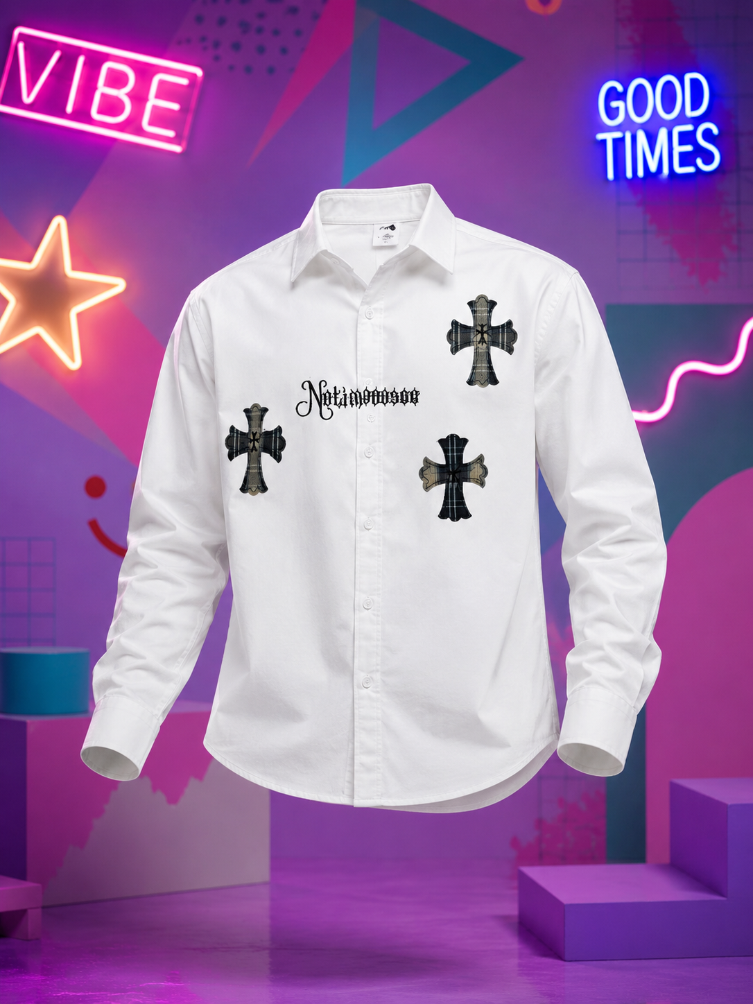 Gothic Cross White Printed Shirt for Men