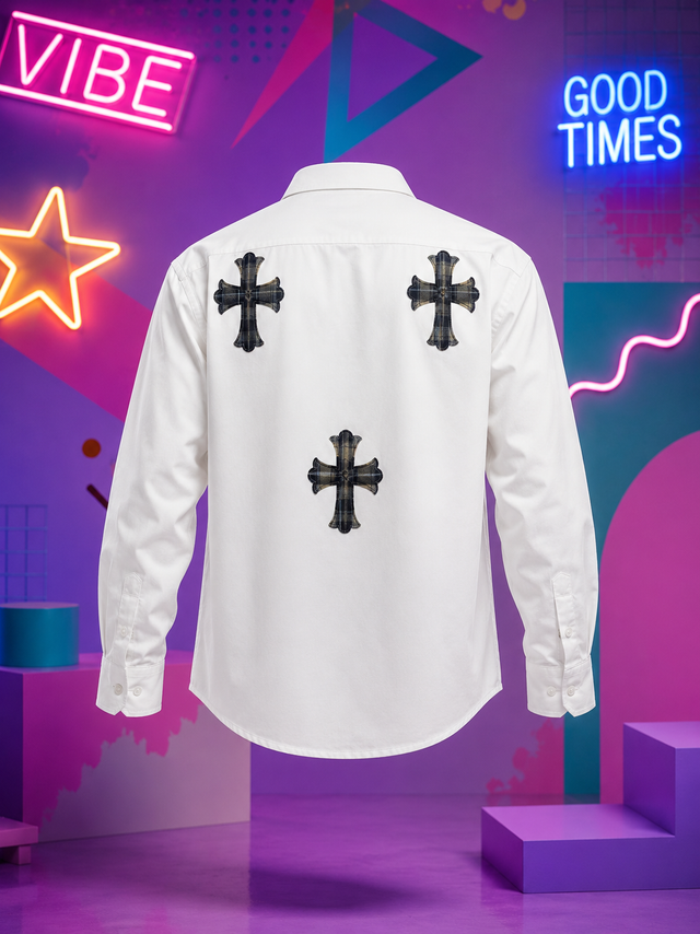 Gothic Cross White Printed Shirt for Men