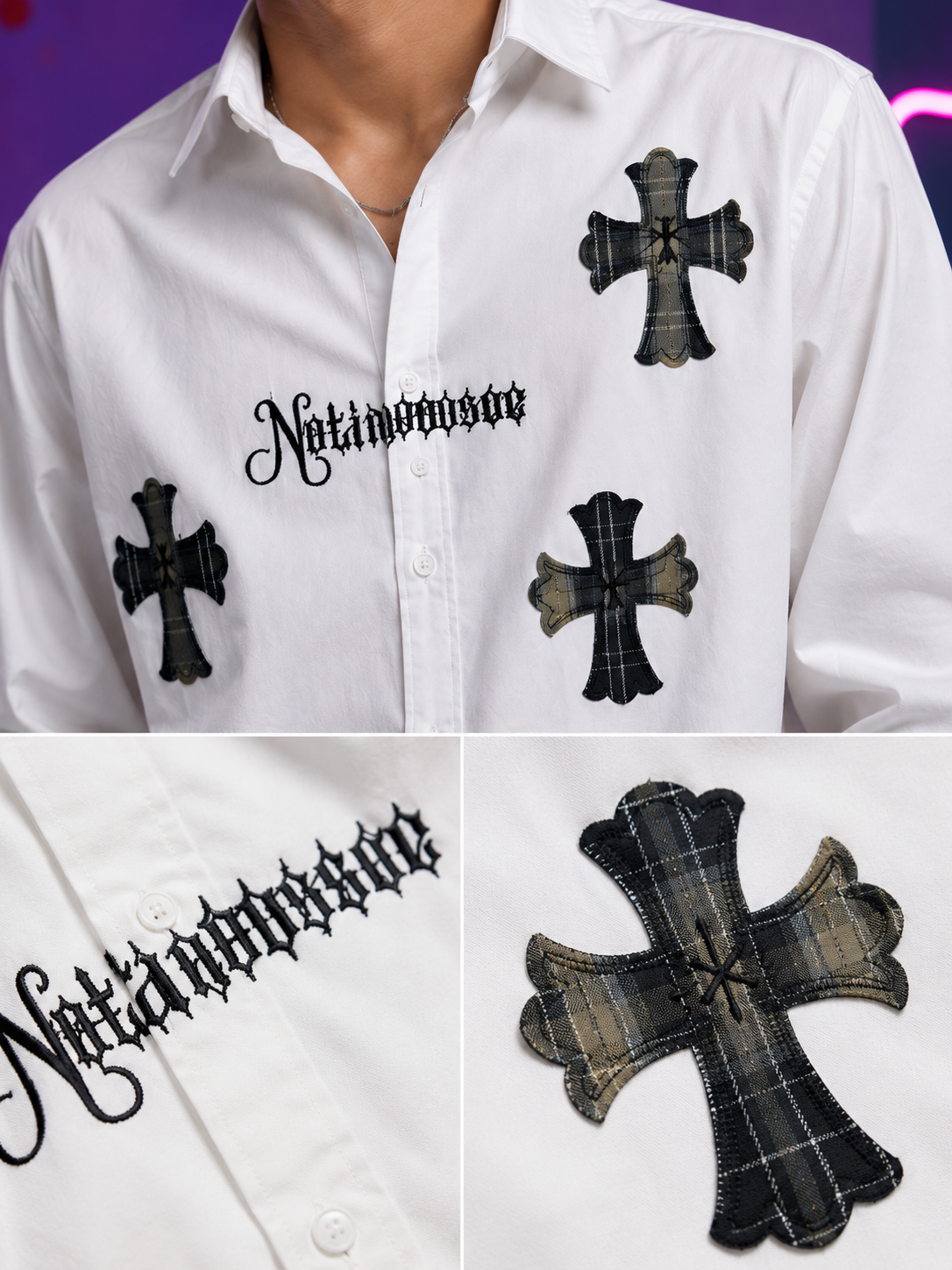 Gothic Cross White Printed Shirt for Men