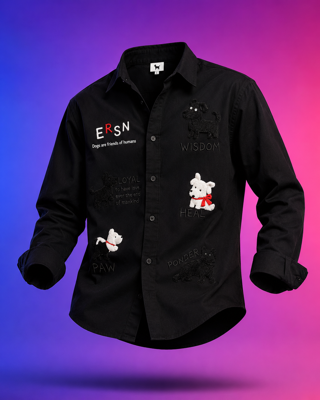 Paw Friends Black Embroidered Shirt for Men