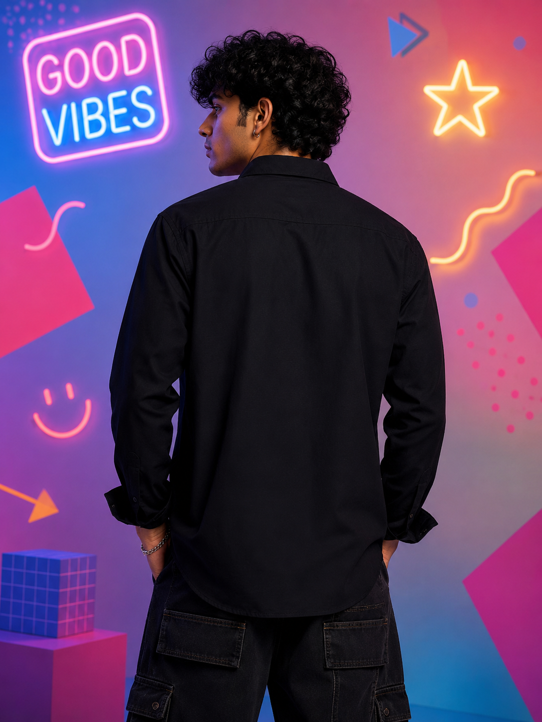 Paw Friends Black Embroidered Shirt for Men