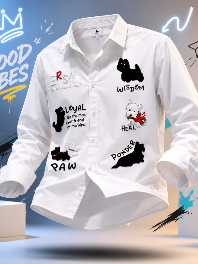Paw Friends White Embroidered Shirt for Men