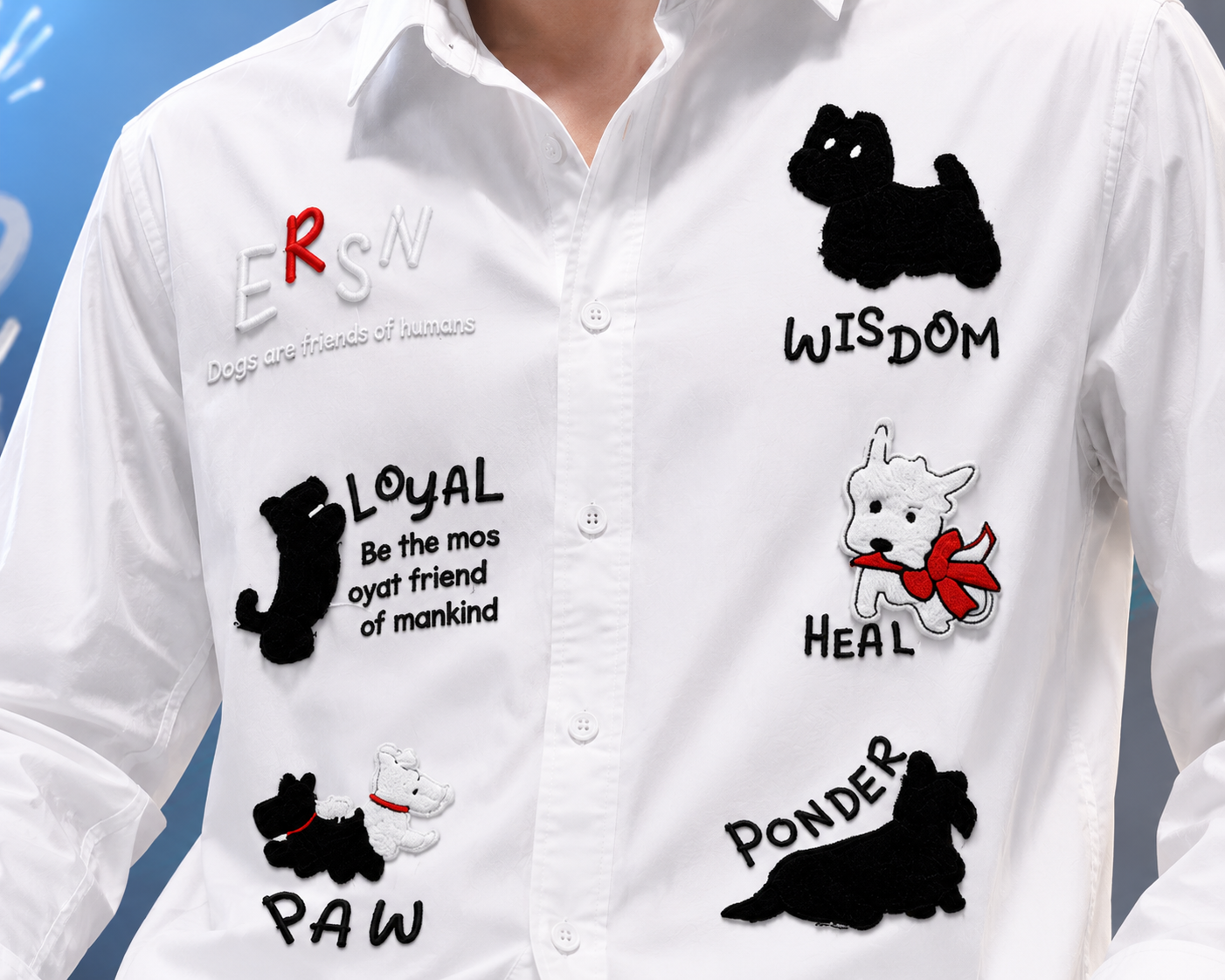 Paw Friends White Embroidered Shirt for Men