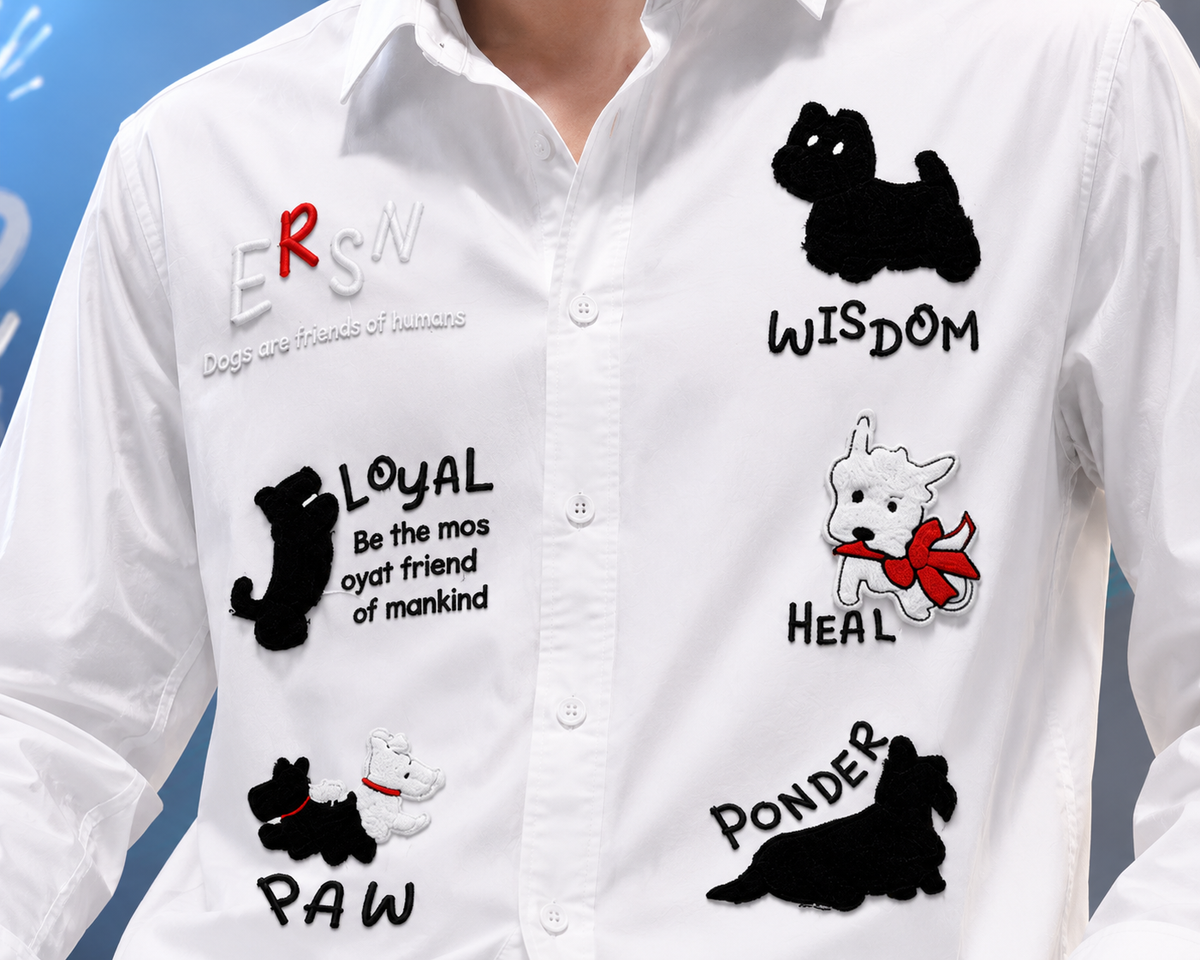 Paw Friends White Embroidered Shirt for Men