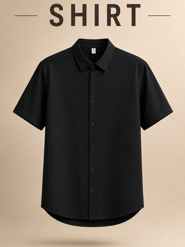 Midnight Black Regular Fit Half-Sleeve Shirt for Men