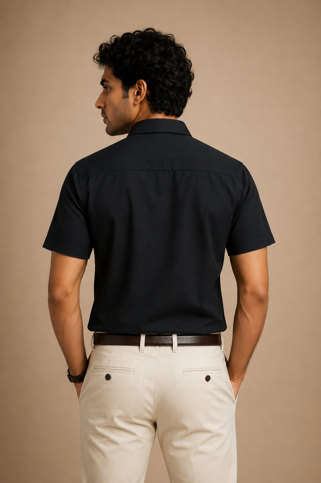 Midnight Black Regular Fit Half-Sleeve Shirt for Men