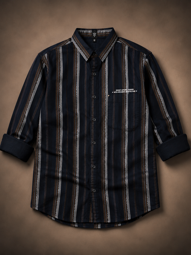 Midnight Route Vertical Stripe Full-Sleeve Shirt