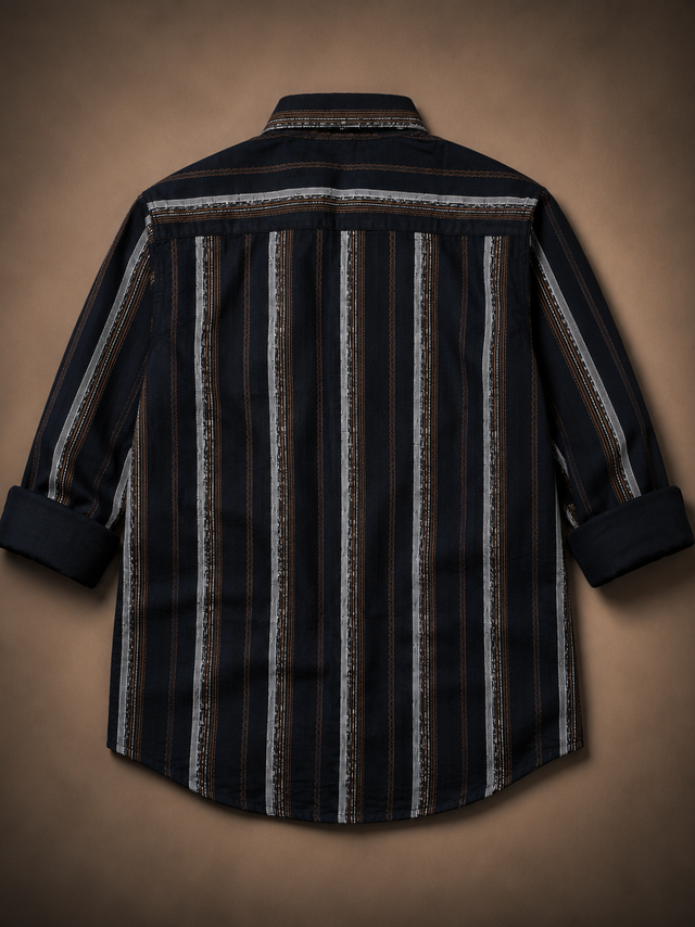 Midnight Route Vertical Stripe Full-Sleeve Shirt