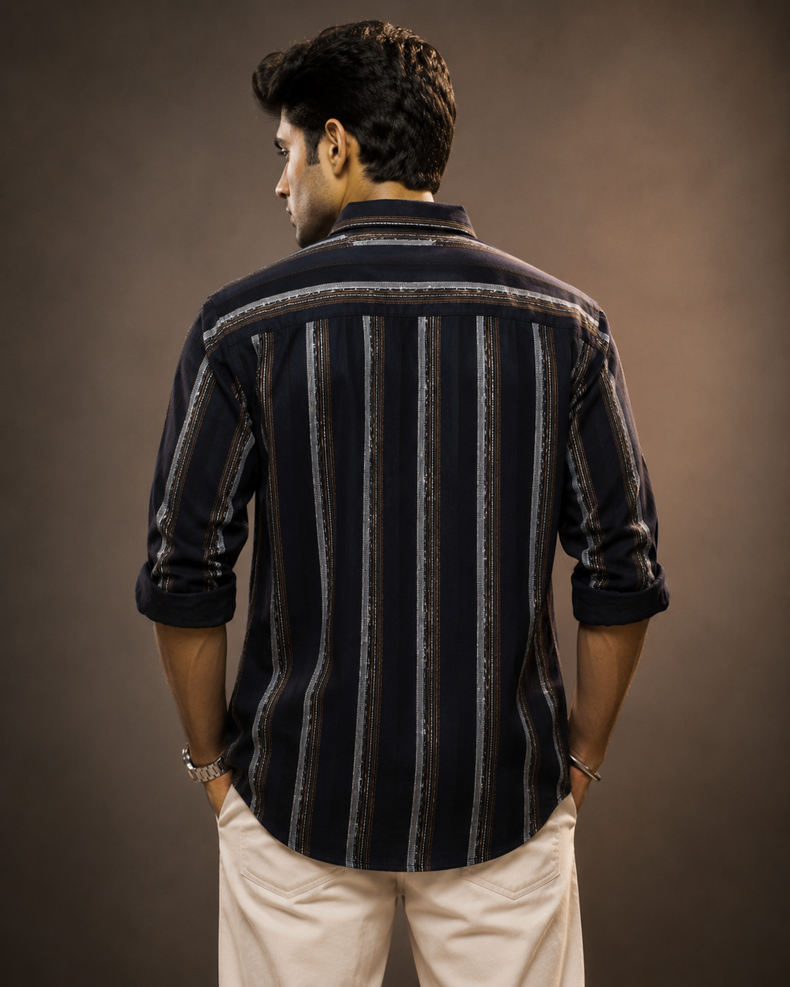 Midnight Route Vertical Stripe Full-Sleeve Shirt