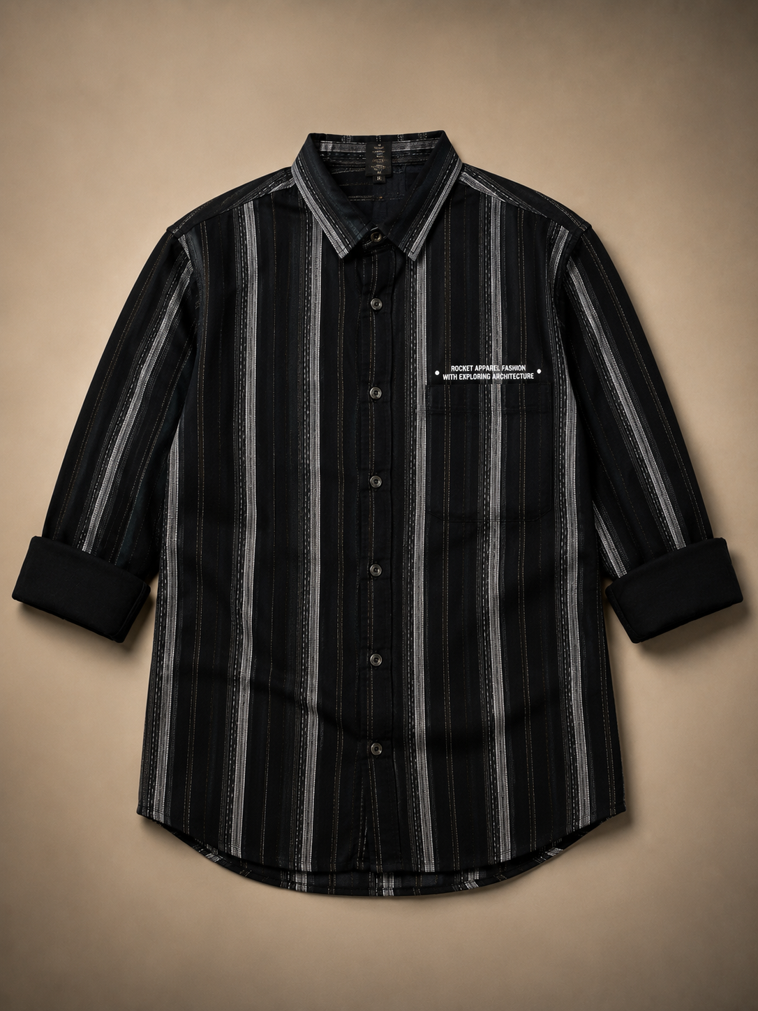 Shadow Circuit Black Vertical Stripe Full-Sleeve Shirt