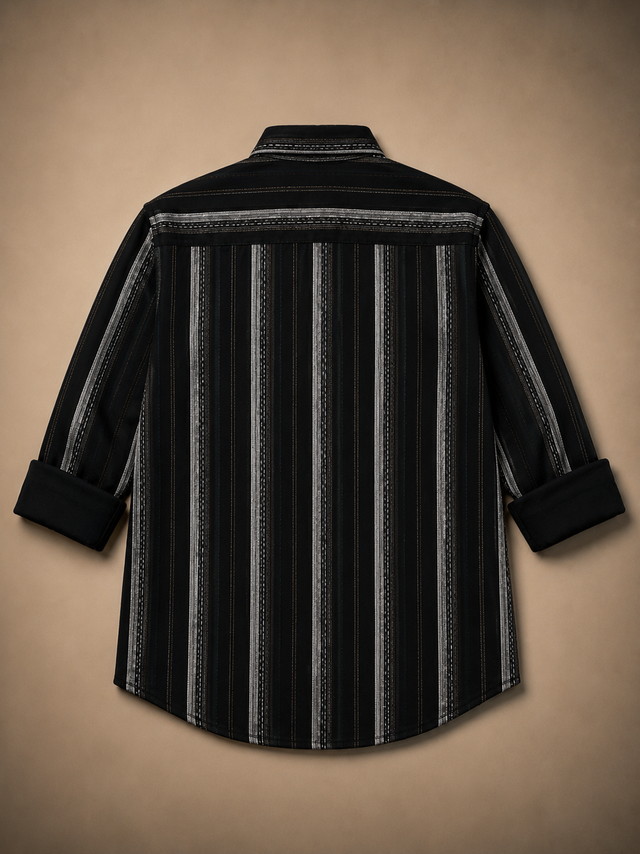Shadow Circuit Black Vertical Stripe Full-Sleeve Shirt