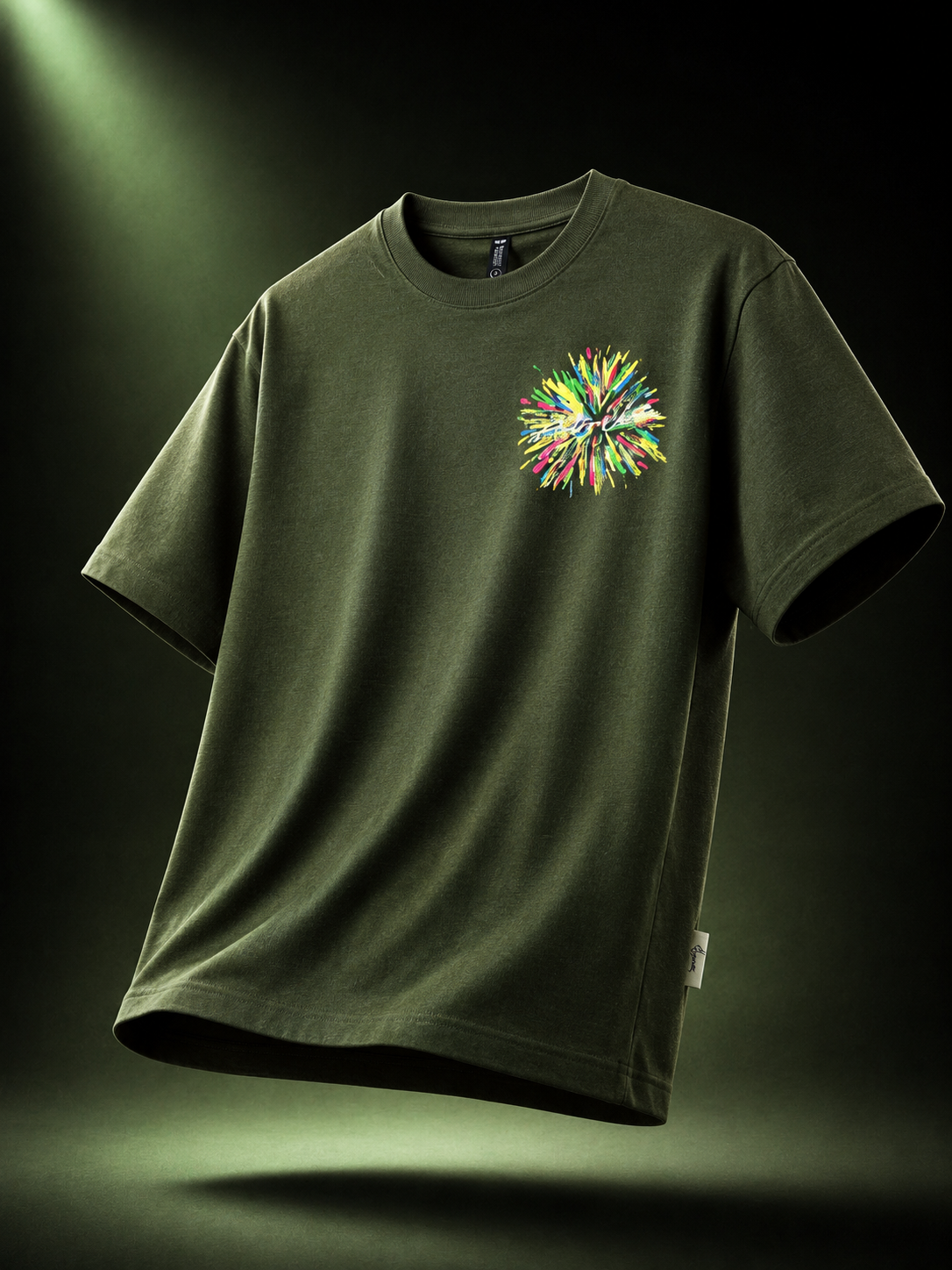 Chromatic Burst Olive Oversized T-Shirt