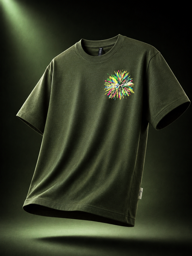 Chromatic Burst Olive Oversized T-Shirt