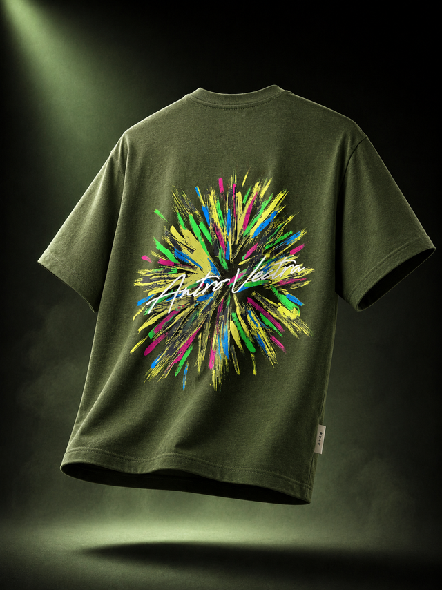 Chromatic Burst Olive Oversized T-Shirt