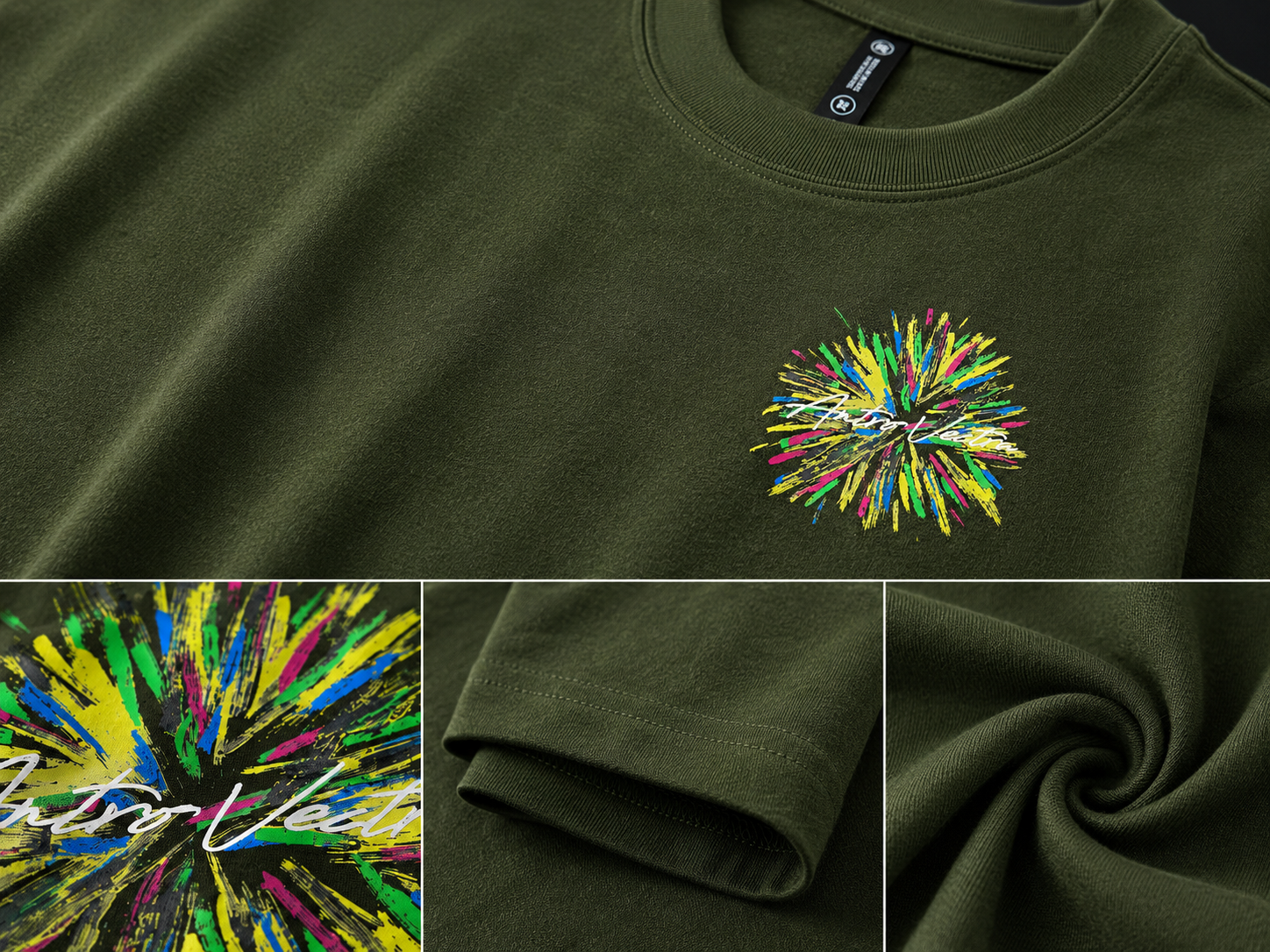 Chromatic Burst Olive Oversized T-Shirt