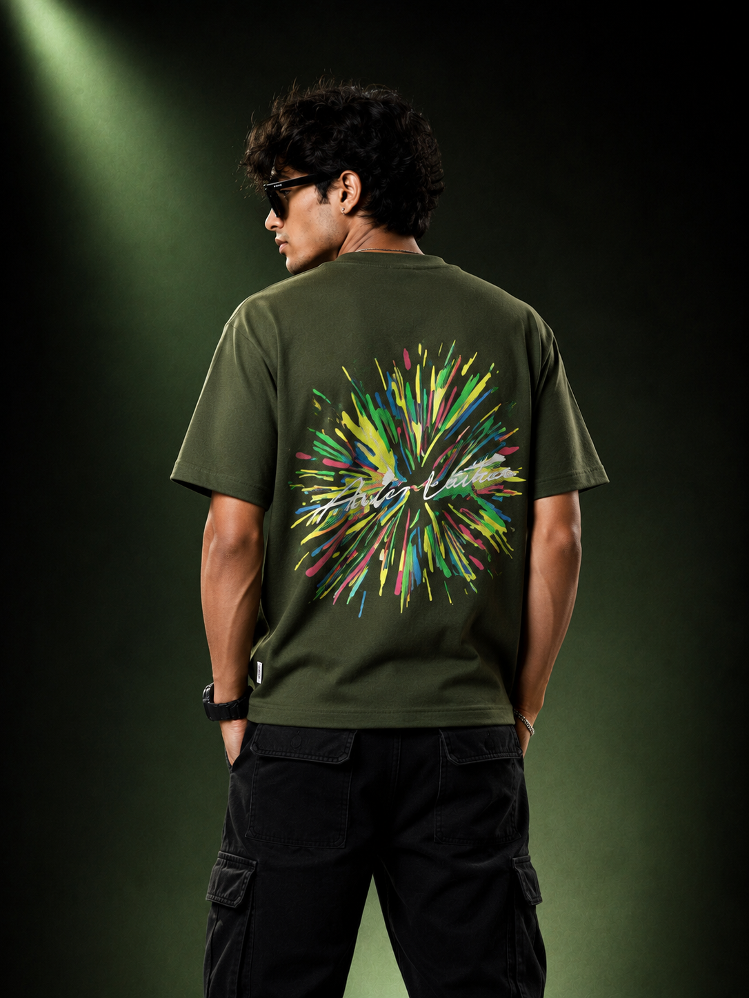 Chromatic Burst Olive Oversized T-Shirt